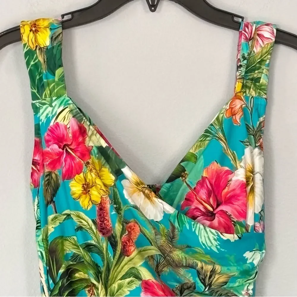 Jantzen Surplice Mio Tummy Control 1-Piece Swim Suit Swimsuit Tropical Floral 4
